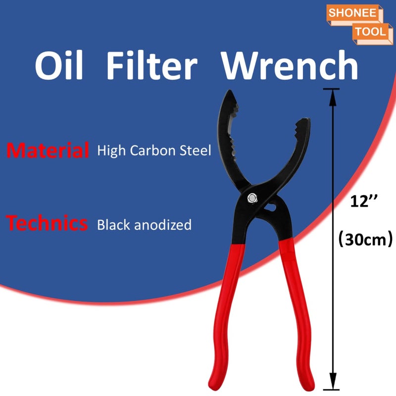 Shonee Oil Filter Wrench (L:12""  Jaw Capacity: 60mm to 102mm)  Automotive Oil Filter Removal Tool for Oil Change  Adjustable Fuel Filter Wrench Plier (1 Set) - Image 4